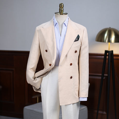 Blue Double-Breasted Linen Suit – Inspired by Classic Men’s Linen Suits Plus Size